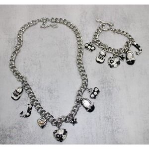 Juicy Couture Silver Necklace and Bracelet, Black Crown, J, Heart Charm 2009